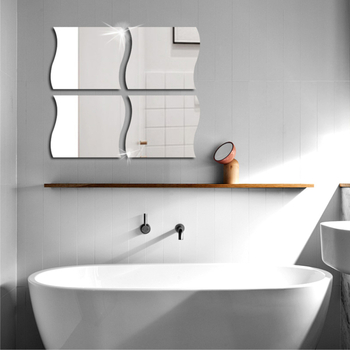 Akrila spoguļu sienas uzlīmes ar viļņotu dizainu, pašlīmējošas, mūsdienīgs stils, piemērotas viesistabai, guļamistabai, studijai, vannas istabai, ieejai un komerciāliem telpām