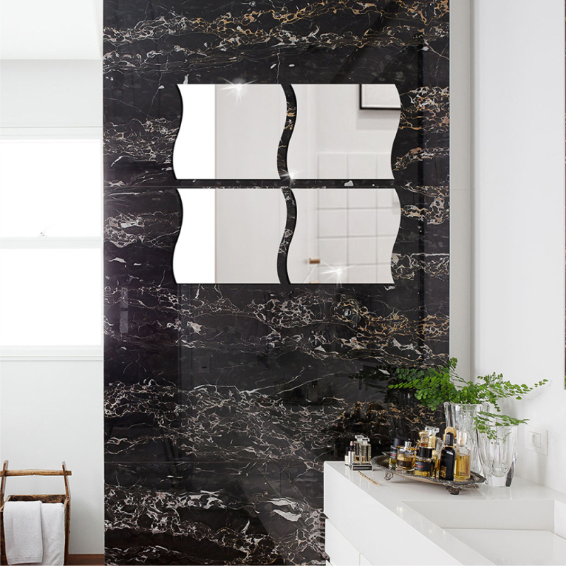 Akrila spoguļu sienas uzlīmes ar viļņotu dizainu, pašlīmējošas, mūsdienīgs stils, piemērotas viesistabai, guļamistabai, studijai, vannas istabai, ieejai un komerciāliem telpām