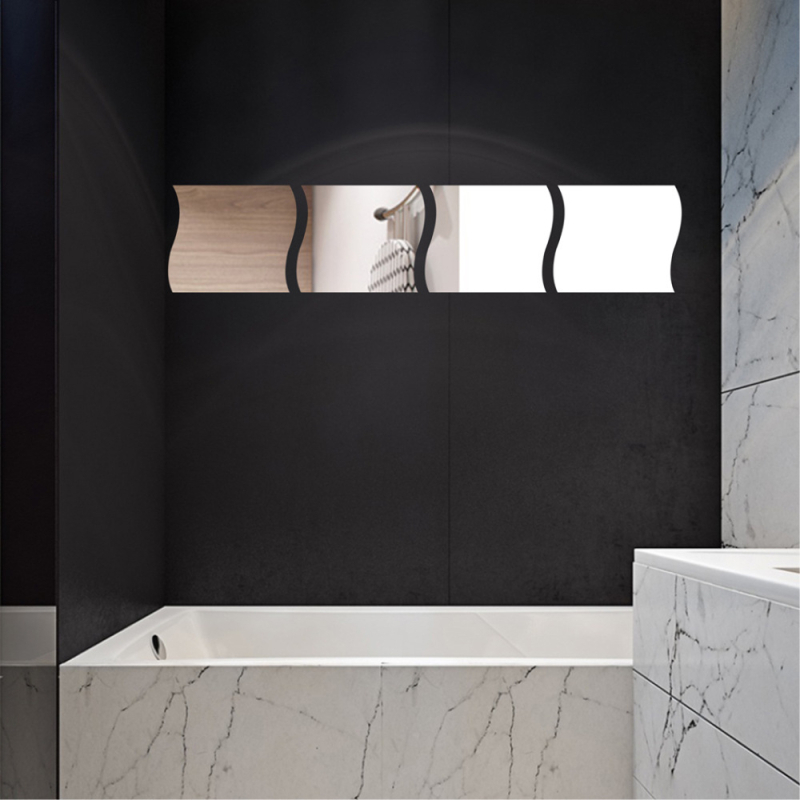 Akrila spoguļu sienas uzlīmes ar viļņotu dizainu, pašlīmējošas, mūsdienīgs stils, piemērotas viesistabai, guļamistabai, studijai, vannas istabai, ieejai un komerciāliem telpām