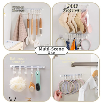 Līmējamais sienas āķis ar vairākiem āķiem, plastmasas, bez urbšanas, mūsdienīgs minimālisma dizains, slodze 5 kg