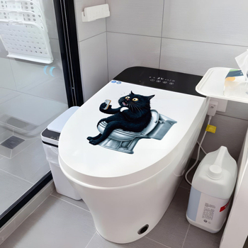 Toaletes sienas uzlīme, PVC | Pašlīmējošs | Smaids kaķa animācijas motīvs | Vannas istabas dekors | Moderns minimālisma stils