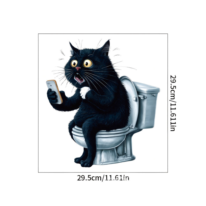 Toaletes sienas uzlīme, PVC | Pašlīmējošs | Smaids kaķa animācijas motīvs | Vannas istabas dekors | Moderns minimālisma stils