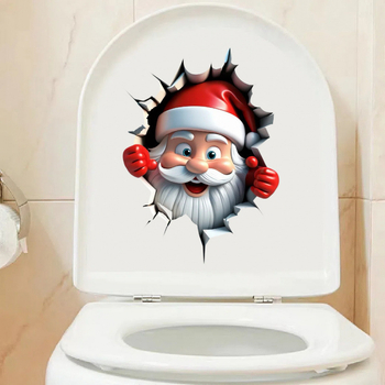 Wc vāka un ūdens tvertnes uzlīme — pašlīmējošs PVC, ūdensizturīgs karikatūras Ziemassvētku vecītis, piemērots vannas istabai