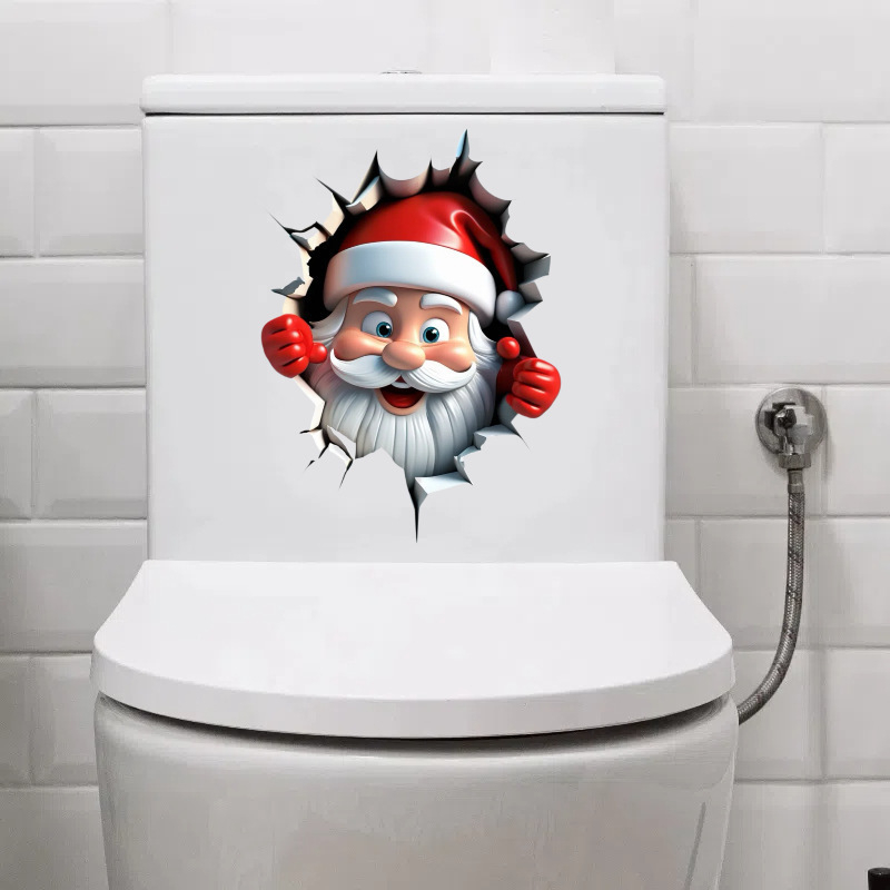 Wc vāka un ūdens tvertnes uzlīme — pašlīmējošs PVC, ūdensizturīgs karikatūras Ziemassvētku vecītis, piemērots vannas istabai