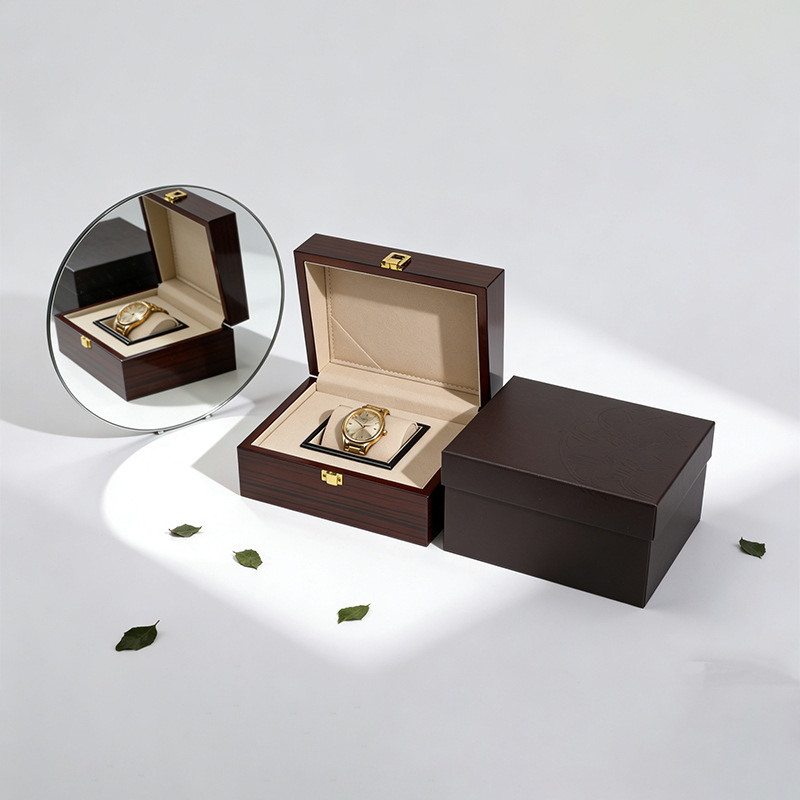 Drvena kutija za sat s graviranjem mehanizma, luksuzna ambalaža, poklopac Heaven and Earth