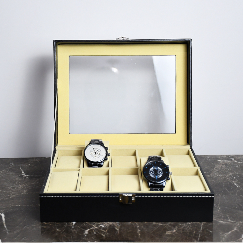 Kutija za satove s 10 pretinaca, ručna izrada, PU koža, model FH-S05, pakiranje: OPP torba + odvojena kartonska kutija