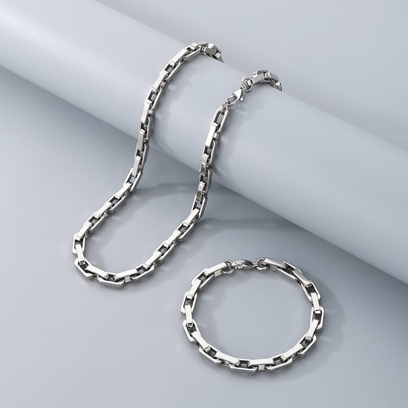 Férfiaknak szánt titánacél karkötő ipari stílusban, vastag négyszögletes lánccal és geometriai sík lánccal, elektroplattázott felülettel, Butterfly Chain KN286385-Z