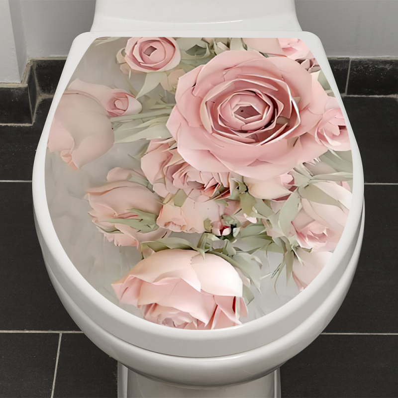 PVC самозалепващи стикери за капака на тоалетната, модел листа, стил карикатура, за баня