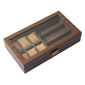 6+3 PU kožna kutija za satove i naočale s drvenim uzorkom — na skladištu, u kutiji, višeslojna ambalaža, pakiranje za nakit