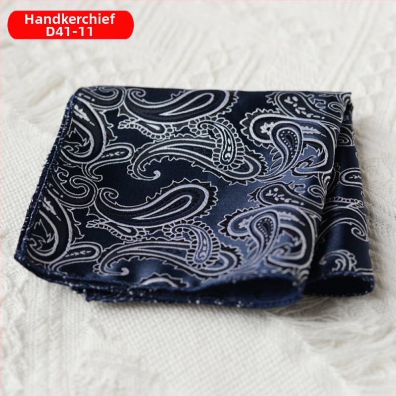 Vyrinė kišninė skarelė kostiumui – poliesteris, poliesterio pamušalas, dažymas siūlais, neutralaus stiliaus, įvairių raštų