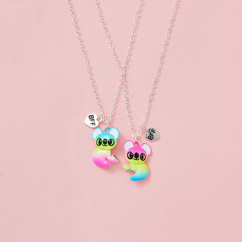 Set pentru copii: colier și brățară din aliaj, pandantiv koala, lanț în formă de valuri, lungime reglabilă.