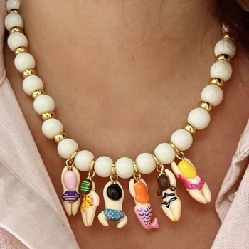 Ogrlica s akrilnim perlicama, privjesak s likom iz crtanog filma, unisex, lanac u obliku slova O, elektroplating završna obrada.