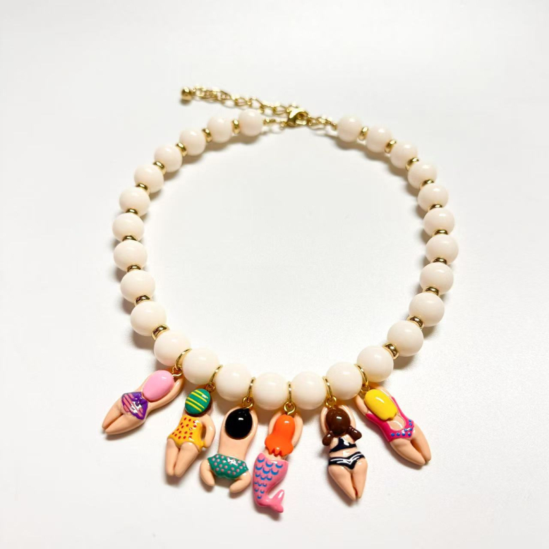 Ogrlica s akrilnim perlicama, privjesak s likom iz crtanog filma, unisex, lanac u obliku slova O, elektroplating završna obrada.