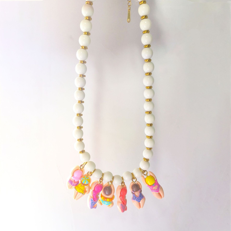 Ogrlica s akrilnim perlicama, privjesak s likom iz crtanog filma, unisex, lanac u obliku slova O, elektroplating završna obrada.