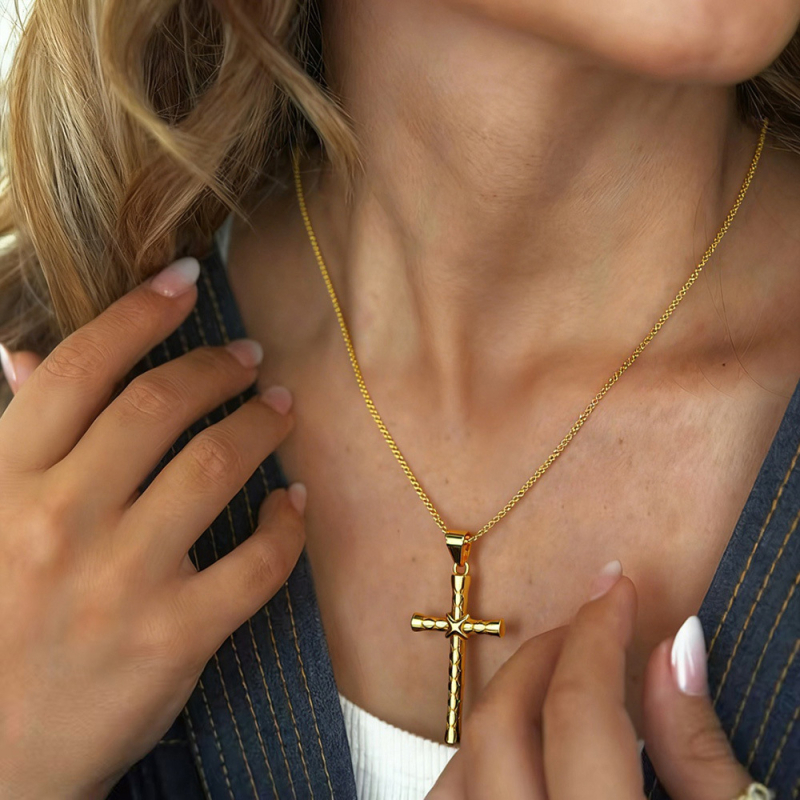 Colier cu pandantiv cruce din oțel de titan, placare electrolitică, formă geometrică, lanț șarpe rotund, tendință personalizată