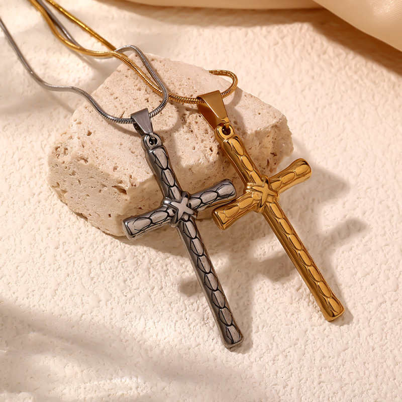 Colier cu pandantiv cruce din oțel de titan, placare electrolitică, formă geometrică, lanț șarpe rotund, tendință personalizată
