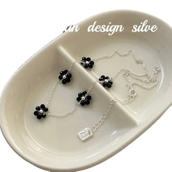 Ogrlica od srebra 925 s privjeskom u obliku cvijeta, klavikularni lanac, elektroplatina