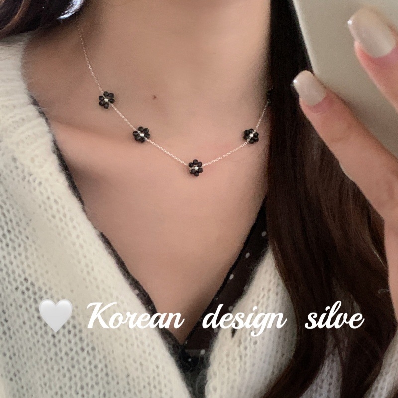 Ogrlica od srebra 925 s privjeskom u obliku cvijeta, klavikularni lanac, elektroplatina