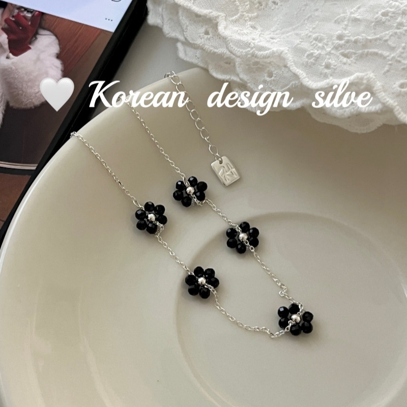 Ogrlica od srebra 925 s privjeskom u obliku cvijeta, klavikularni lanac, elektroplatina