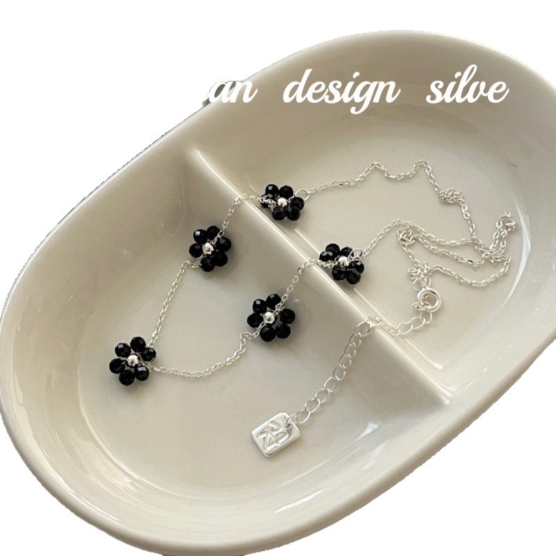 Ogrlica od srebra 925 s privjeskom u obliku cvijeta, klavikularni lanac, elektroplatina