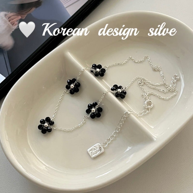 Ogrlica od srebra 925 s privjeskom u obliku cvijeta, klavikularni lanac, elektroplatina