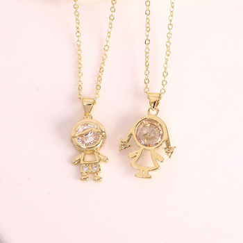 Colier unisex din cupru cu pandantiv cartoon și zirconiu, lanț în formă de valuri de apă, circumferință 21–50 cm