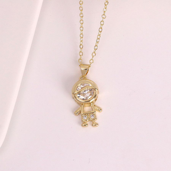 Colier unisex din cupru cu pandantiv cartoon și zirconiu, lanț în formă de valuri de apă, circumferință 21–50 cm