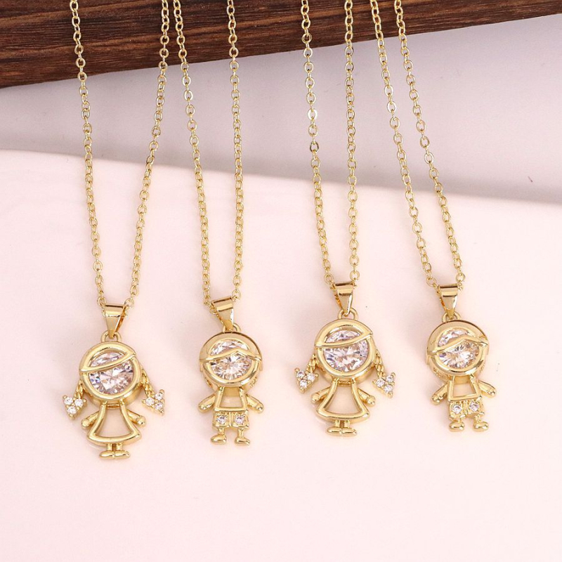 Colier unisex din cupru cu pandantiv cartoon și zirconiu, lanț în formă de valuri de apă, circumferință 21–50 cm