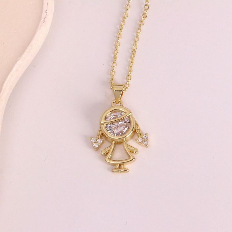 Colier unisex din cupru cu pandantiv cartoon și zirconiu, lanț în formă de valuri de apă, circumferință 21–50 cm