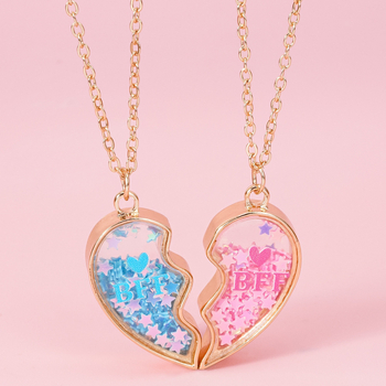 Set de coliere pentru copii, inimă, din aliaj, stil desene animate, lungime reglabilă 21–50 cm