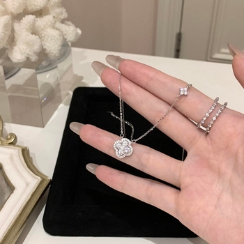 Ogrlica od S925 srebra s četverolisnom djetelinom i dijamantima, O-lanac, podesiva duljina, za žene