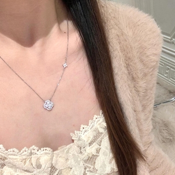 Ogrlica od S925 srebra s četverolisnom djetelinom i dijamantima, O-lanac, podesiva duljina, za žene