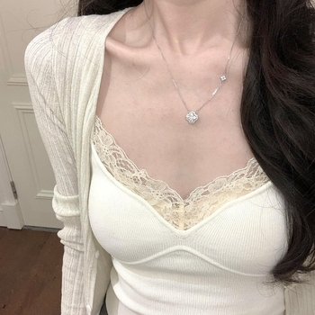 Ogrlica od S925 srebra s četverolisnom djetelinom i dijamantima, O-lanac, podesiva duljina, za žene