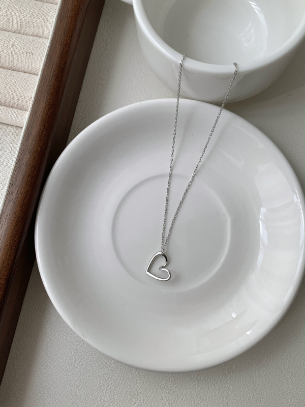 Colier: Argint 925, pandantiv inimă gol, lanț în formă de O, lungime 41–50 cm, finisaj electroplating, Chengchen Jewelry