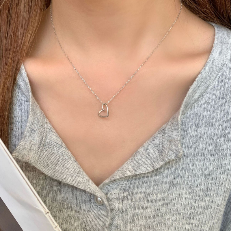 Colier: Argint 925, pandantiv inimă gol, lanț în formă de O, lungime 41–50 cm, finisaj electroplating, Chengchen Jewelry