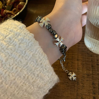 Jingsheng cinkova legura unisex narukvica s geometrijskim motivom, križ-cvijet s perlama, jesen 2024