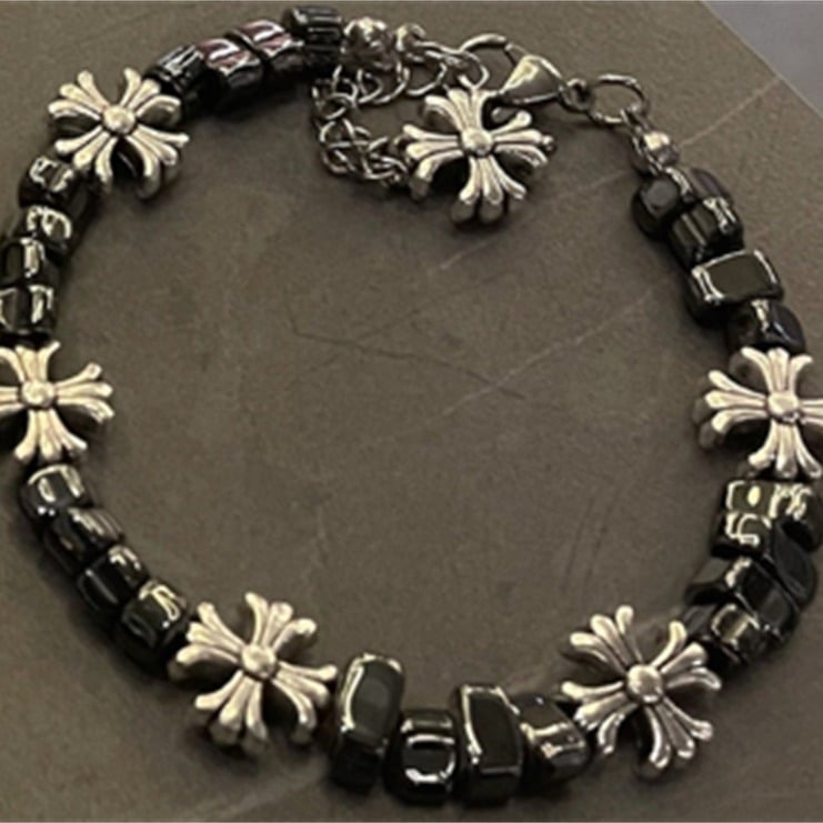 Jingsheng cinkova legura unisex narukvica s geometrijskim motivom, križ-cvijet s perlama, jesen 2024