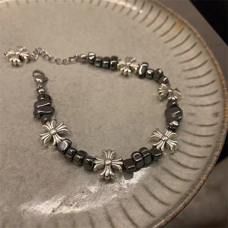 Jingsheng aliaj de zinc Brățară unisex cu motiv geometric, cruce-flori și mărgele, toamnă 2024