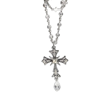 Colier cu cruce — design stratificat cu mărgele, aliaj, electroplacare, formă geometrică, lanț standard