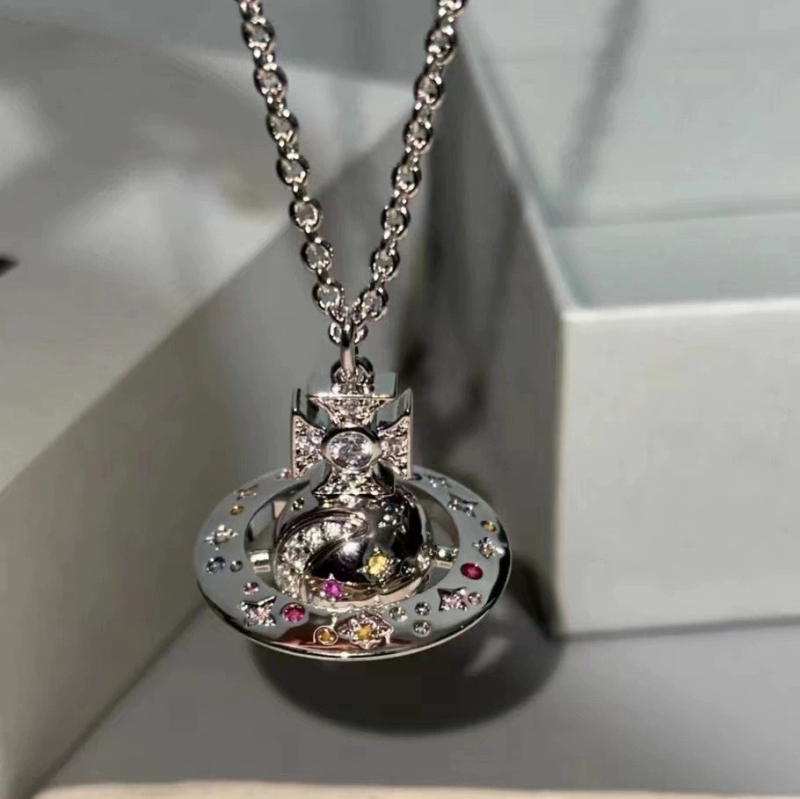 Colier unisex cu pandant UFO-Orb, lanț din oțel de titan, pandant din cupru, accente din zircon