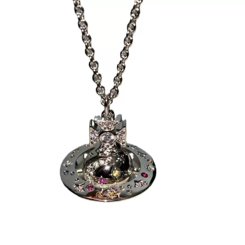 Colier unisex cu pandant UFO-Orb, lanț din oțel de titan, pandant din cupru, accente din zircon