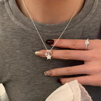 Colier din argint 925 cu pandantiv stea, lanț încrucișat, lungime 41–50 cm, prelucrare diamant