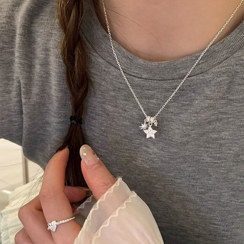 Colier din argint 925 cu pandantiv stea, lanț încrucișat, lungime 41–50 cm, prelucrare diamant