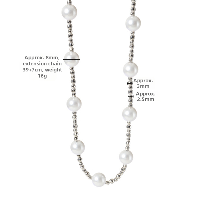 Ogrlica od S925 srebra s perlama, lanac od perli, težina 16 g, privjesak od srebra 925, stil prirodan, svjež i sladak
