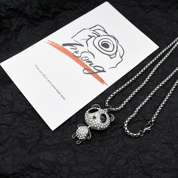 Colier Panda cu pandantiv, din oțel titan, lanț cu perle, unisex, stil hip-hop