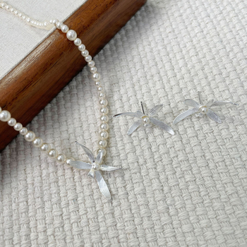 S925 srebrni ogrlica s orchidom i lažnim perlama, vintage cvjetni choker za žene