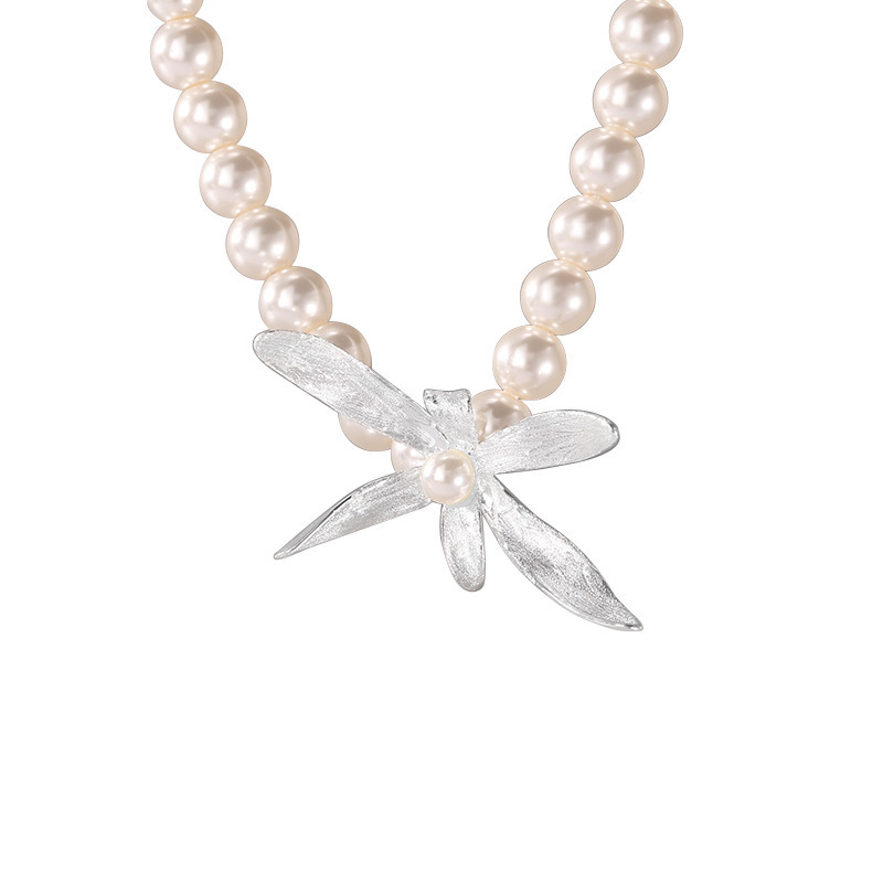 S925 srebrni ogrlica s orchidom i lažnim perlama, vintage cvjetni choker za žene
