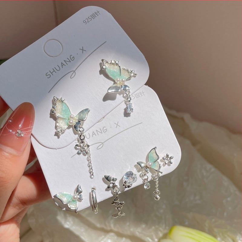 Cercei din aliaj, stil proaspăt și dulce, cu tijă din argint 925; motifuri inimă, flori, insecte și zodii