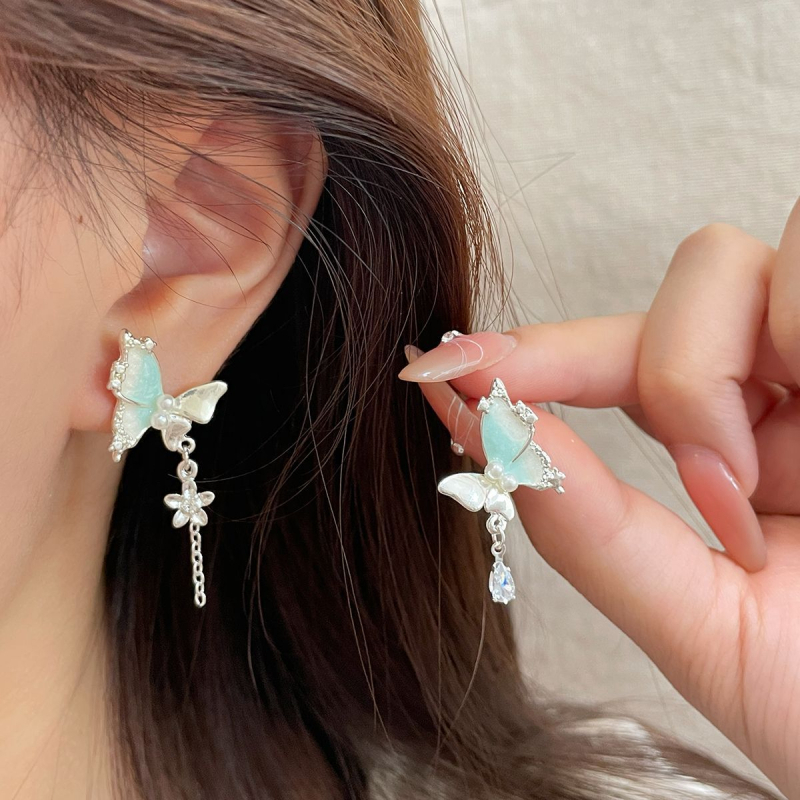 Cercei din aliaj, stil proaspăt și dulce, cu tijă din argint 925; motifuri inimă, flori, insecte și zodii