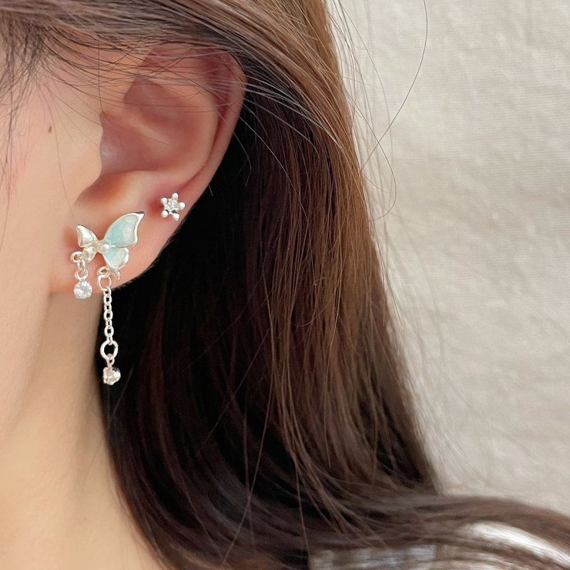 Cercei din aliaj, stil proaspăt și dulce, cu tijă din argint 925; motifuri inimă, flori, insecte și zodii